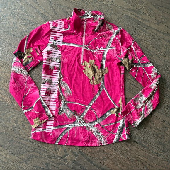 Realtree Women's 1/4 Zip Pullover Shirt Camo Thumbholes Long Sleeve Pink Size XL - Picture 6 of 16